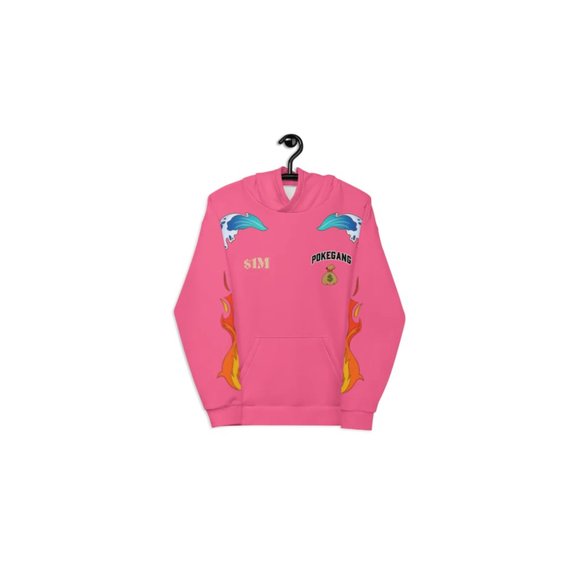 PokeGang Unisex Pink Long Sleeve Side Kangaroo Pocket Gym Workouts Hoodie - Picture 2 of 8